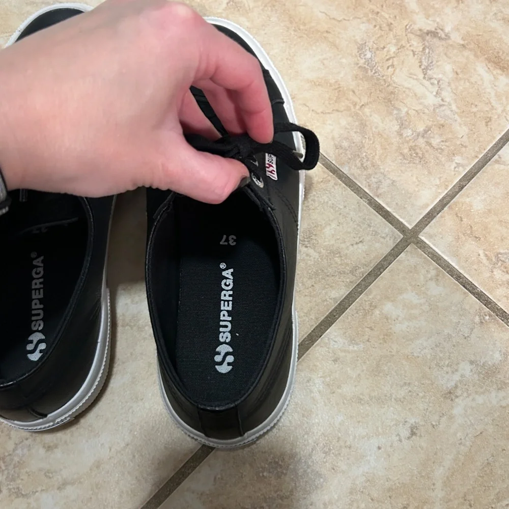 Superga 2750 COTU Classic Sneaker Black Leather Size 37/6.5